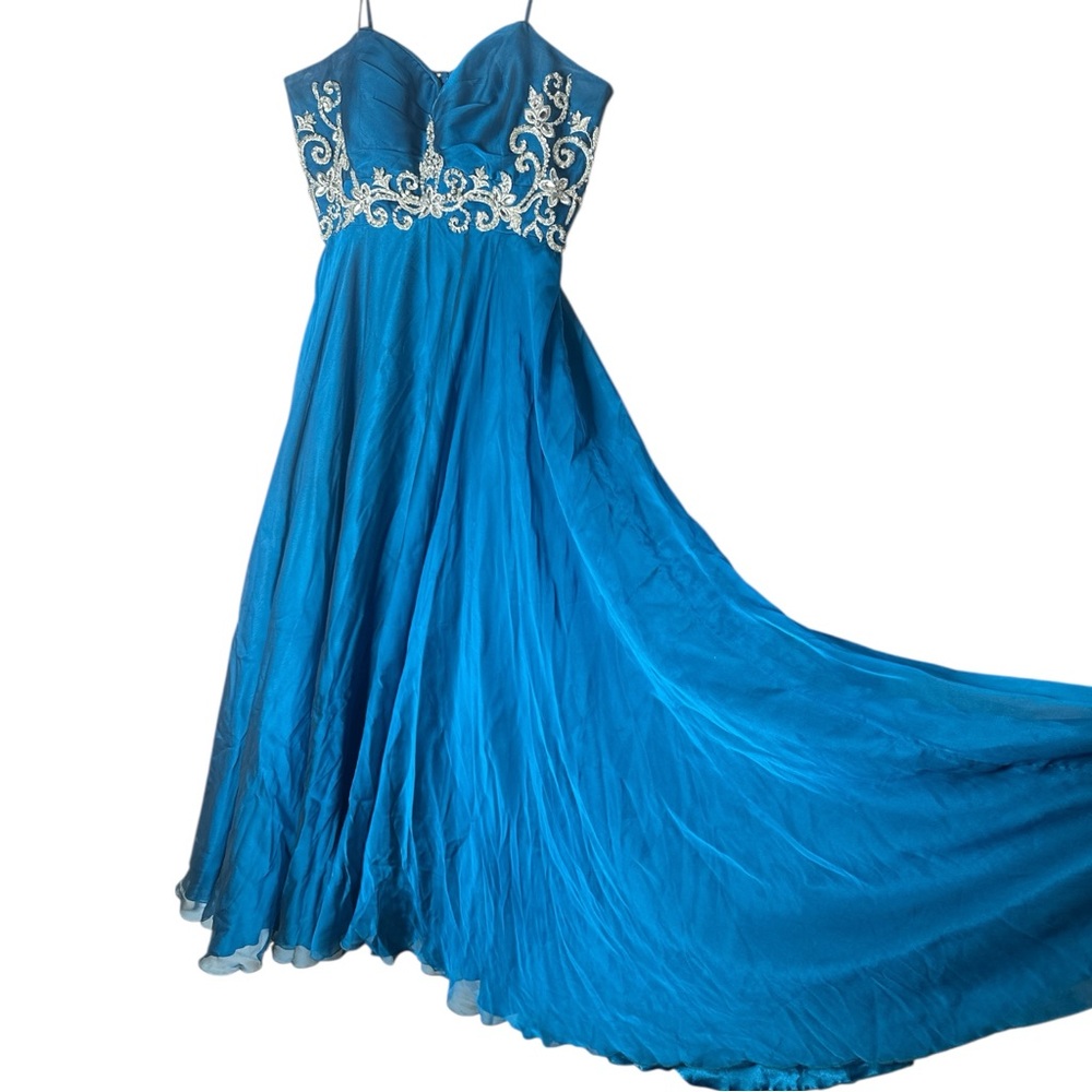 BICICI & COTY A Line Formal Dress Blue with Silver Floral Detail Size XL - Picture 3 of 16